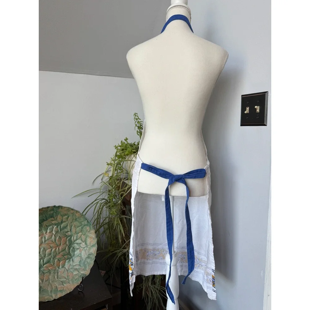 Sur‎ La Table Mediterranean Tile Print Cotton Bib Apron Blue Yellow White